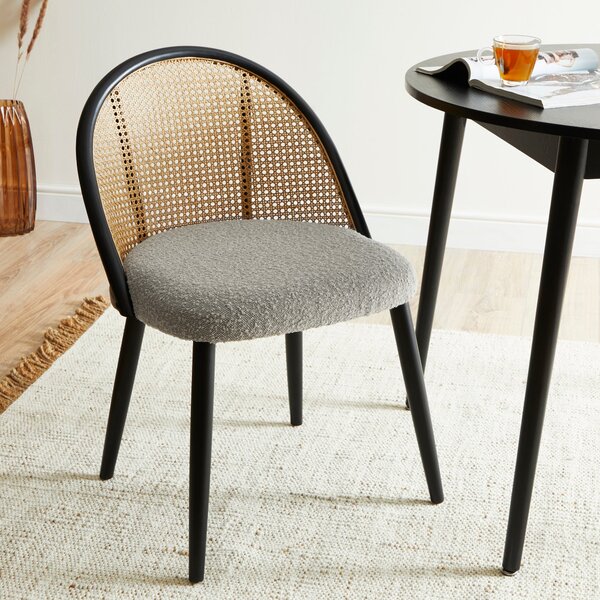 Luella Cane Dining Chair, Boucle Grey
