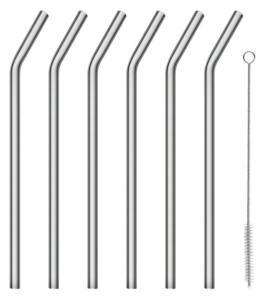 Blomus Sala glass straw with bend and brush Ø20 cm 6-pack Smoke