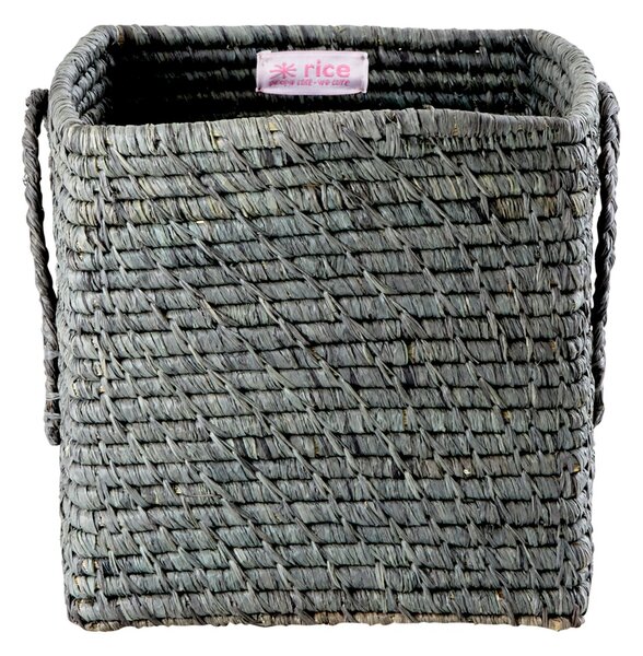 RICE Rice raffia box with handle 20x20 cm Dark grey