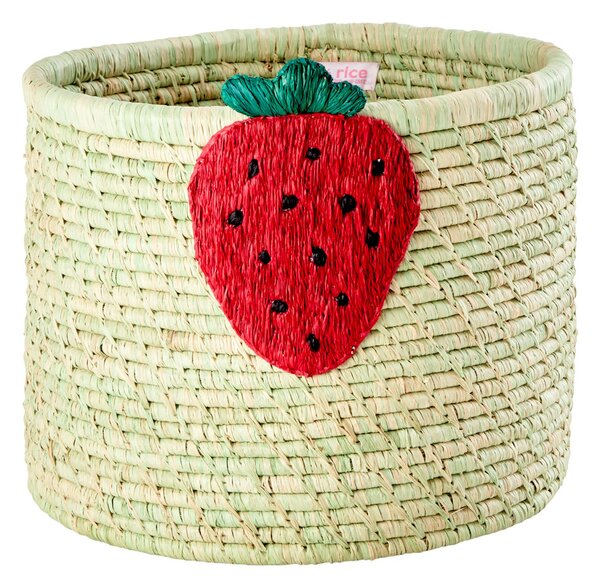 RICE Rice raffia storage box Ø35 cm Strawberry embroidery