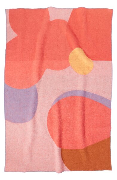 Layered Flower Field wool throw 130x200 cm Pink