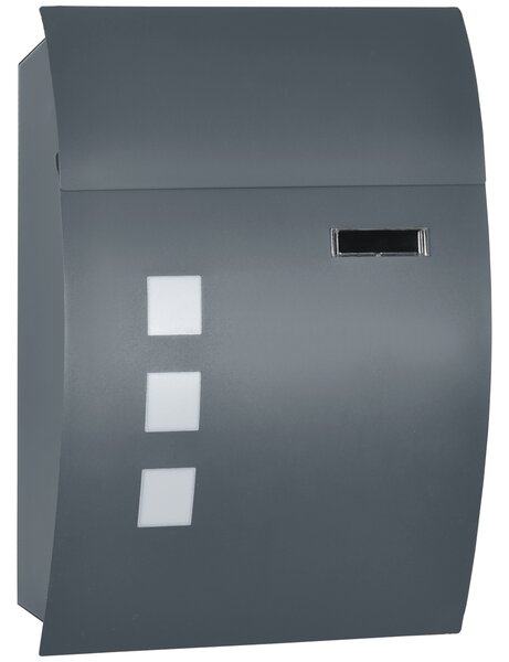 HOMCOM Wall Mounted Letter Box, Weatherproof Post Box for Outside Wall, Modern Mailbox with 2 Keys, Viewing Windows and Nameplate, Anthracite Grey