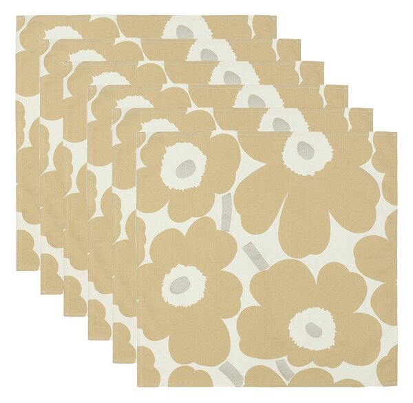 Marimekko Pieni Unikko napkin 43x43 cm 6 pack Beige-silver-white