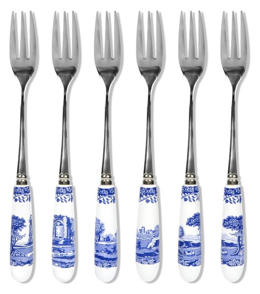 Spode Blue Italian dessert fork 6-pack Ceramic-stainless steel