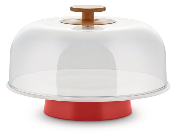 Alessi Mattina cake stand with glass cover Red