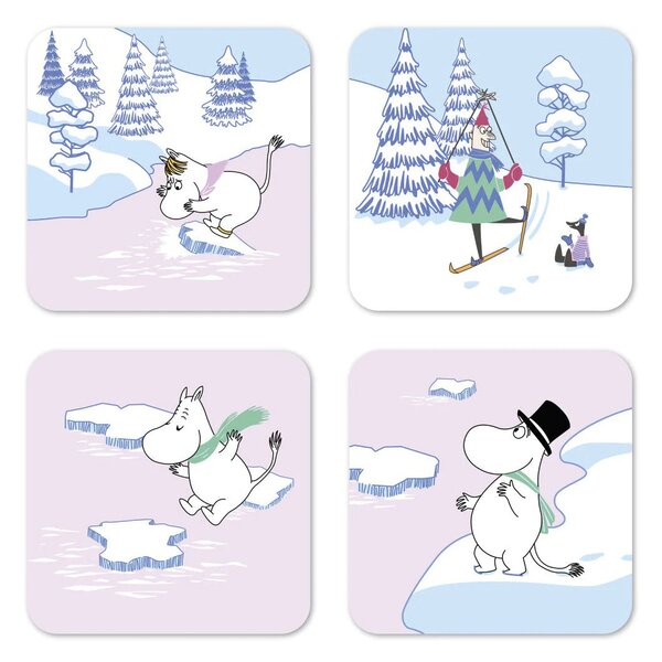 Opto Design Moomin coaster winter 2022 9x9 cm 4-pack Blue-white-pink