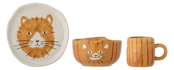 Bloomingville Kittie children's dinnerware stoneware 3 pieces Cat