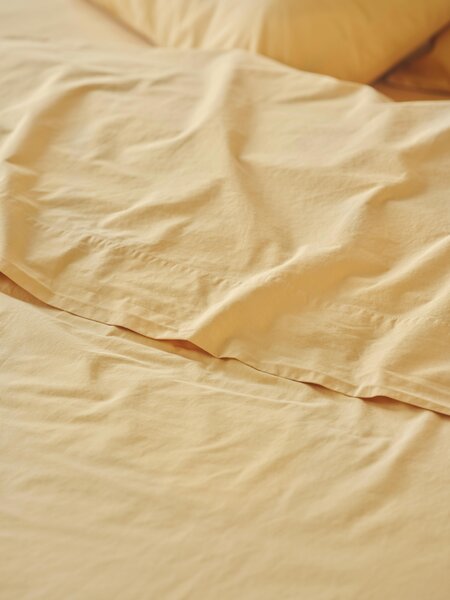 Butter Yellow Washed Cotton Percale Flat Sheet | Single | Piglet in Bed