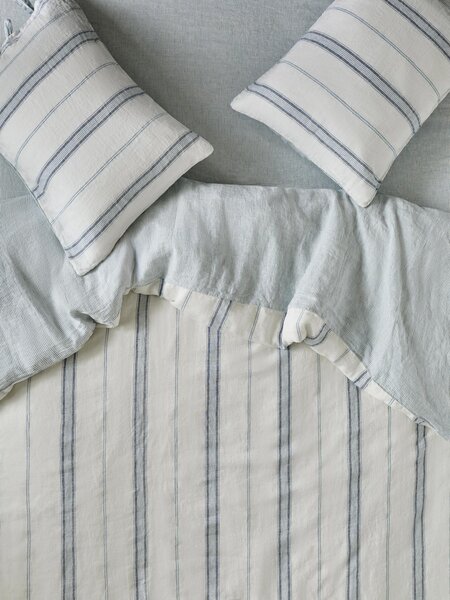 Dusk Blue Farmhouse Stripe 100% Linen Duvet Cover | Single | Piglet in Bed