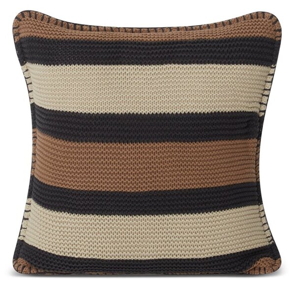 Lexington Striped Knitted Cotton cushion cover 50x50 cm Brown-dark grey-light beige