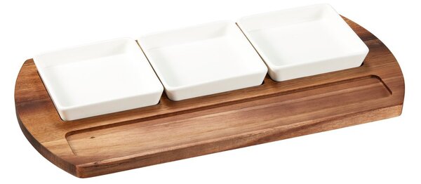 Dorre Selina serving tray + bowl 4 pieces Acacia-white porcelain