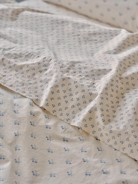 Cove Blue Martha Floral Cotton Flat Sheet | Single | Piglet in Bed