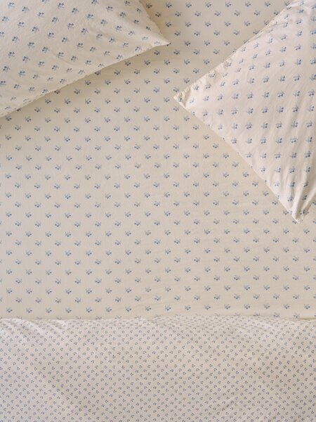 Cove Blue Martha Floral Cotton Fitted Sheet | Double | Piglet in Bed