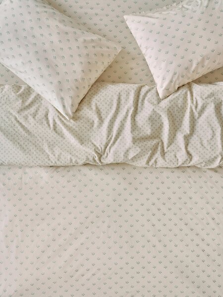 Mellow Green Martha Floral Cotton Duvet Cover | Double | Piglet in Bed