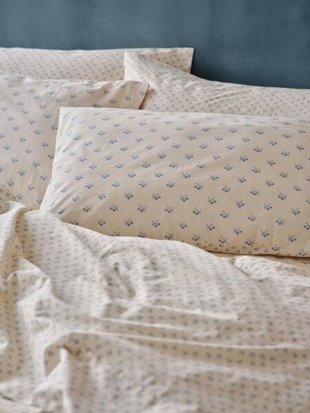 Cove Blue Martha Floral Cotton Pillowcases (Pair) | Standard | Piglet in Bed