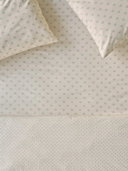 Mellow Green Martha Floral Cotton Fitted Sheet | Double | Piglet in Bed
