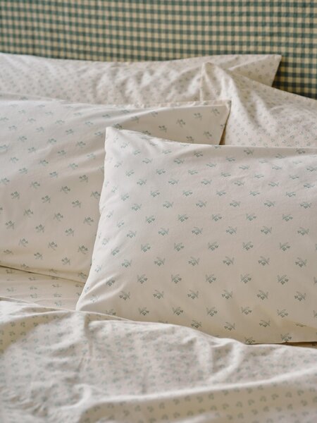 Mellow Green Martha Floral Cotton Pillowcases (Pair) | Standard | Piglet in Bed