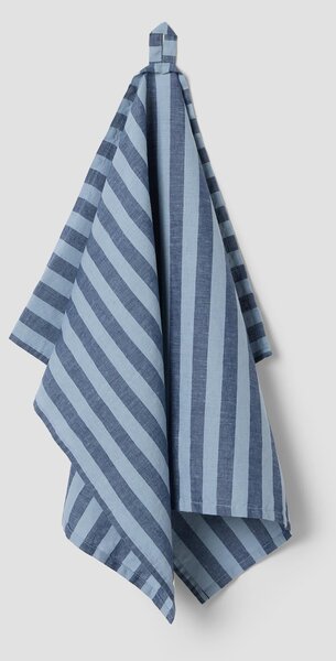 Dusty Blue Pembroke Stripe Linen Blend Tea Towel | Default | Piglet in Bed