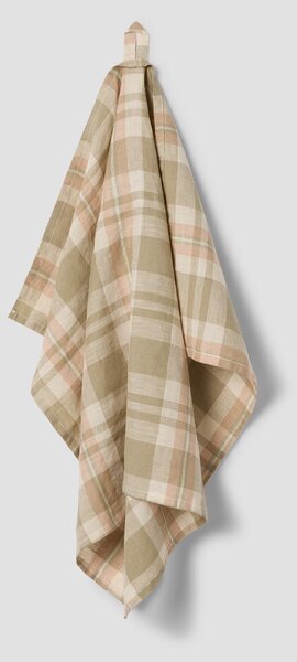 Taupe Check 100% Linen Tea Towel | Default | Piglet in Bed