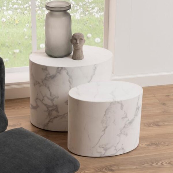 Moosic Marble Effect Nesting Coffee Tables - White
