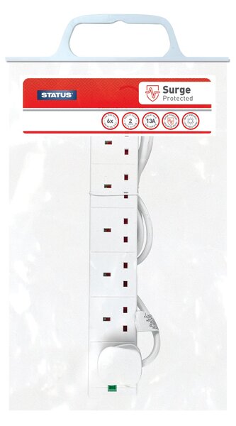 Status 6-Way 2 Metre Surge Protected Extension Lead White
