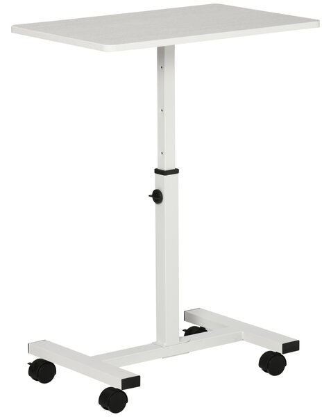 HOMCOM Mobile Overbed Table, Rolling Laptop Stand with Wheels, Height Adjustable Sofa Side Table for Home Office, White