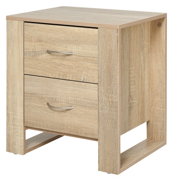 HOMCOM Bedside Cabinet with 2 Drawers: Modern Boxy Design, Elevated Base, Melamine Finish, Bedroom Storage, Oak Brown