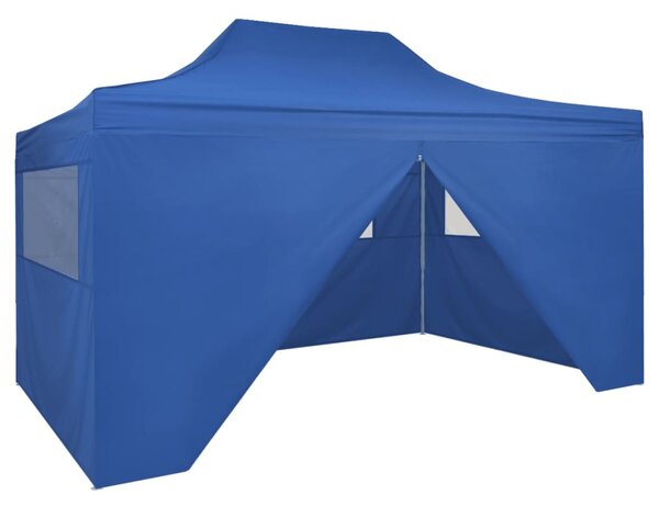 Foldable Tent Pop-Up with 4 Side Walls 3x4.5 m Blue