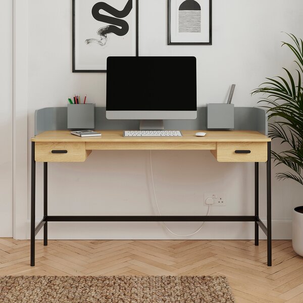 Fenton Modern Curve Wide Desk Beige/Black