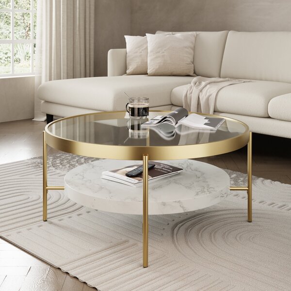 Noelle Coffee Table, Gold Effect and Faux Marble Clear