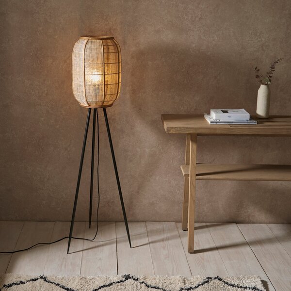 Vogue Zen Linen and Bamboo Floor Lamp Brown