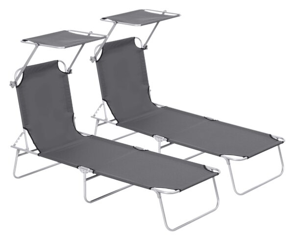 Outsunny Canopy Lounger: Foldable Sun Bed with Adjustable Mesh Backrest & Shade, Patio Recliner, Grey Aosom UK