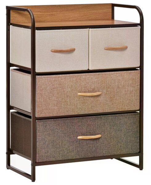 HOMCOM Dresser with 4 Drawers, 3-Tier Storage Organizer, Steel Frame Tower Unit for Bedroom, Hallway, Wooden Top