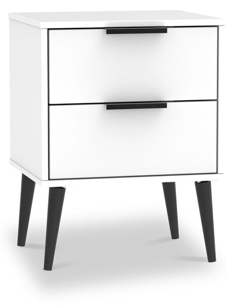 Asher White 2 Drawer Wooden Bedside Table with Black Legs | Roseland