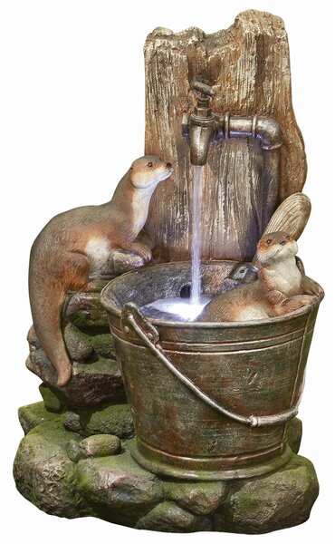 Easy Fountain Distinctive Playful Otters Water Fountain with LEDs