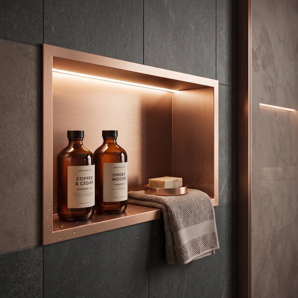 Bathroom shelf LED 30x45 brush copper