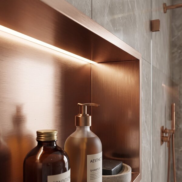 Bathroom shelf LED 30x45 brush copper