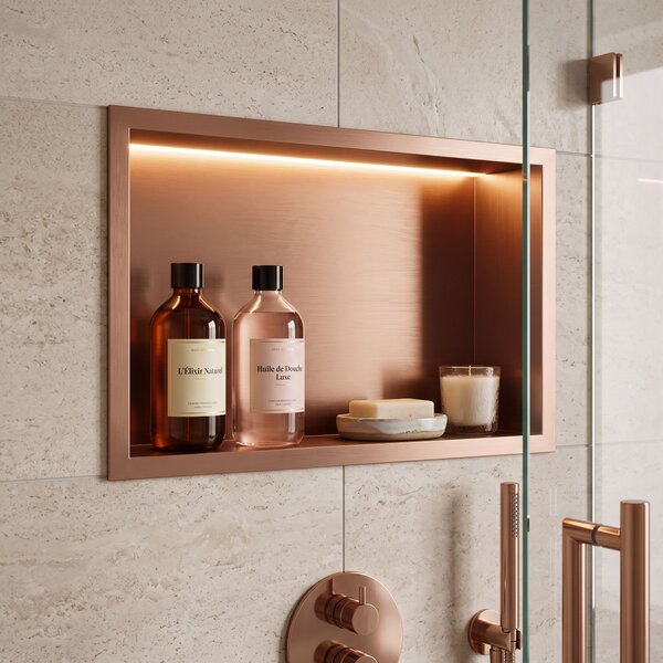 Bathroom shelf LED 30x45 brush copper