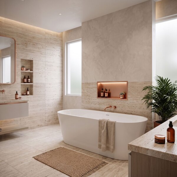 Bathroom shelf LED 30x60 brush copper