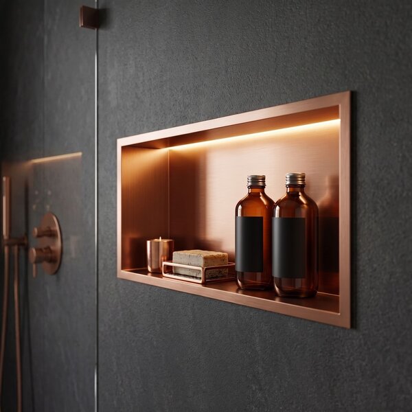 Bathroom shelf LED 30x60 brush copper