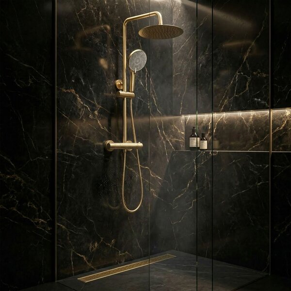 Shower set without spout with thermostat Rea Lungo Gold Brush