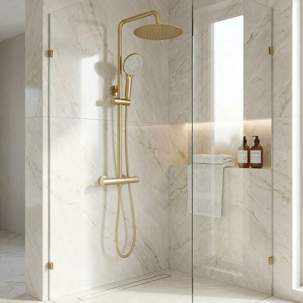 Shower set without spout with thermostat Rea Lungo Gold Brush
