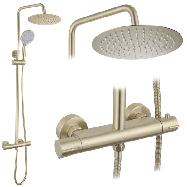 Shower set without spout with thermostat Rea Lungo Gold Brush