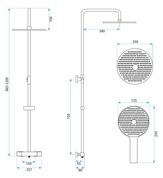 Shower set without spout with thermostat Rea Lungo Gold Brush
