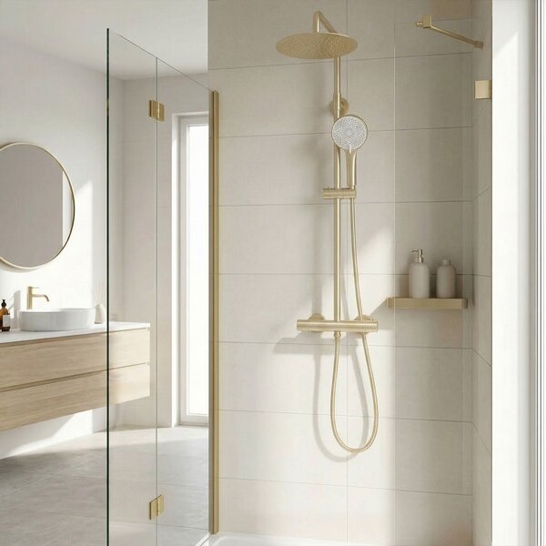 Shower set without spout with thermostat Rea Lungo Gold Brush