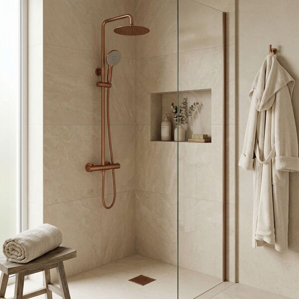 Shower set without spout with thermostat Rea Lungo Copper Brush
