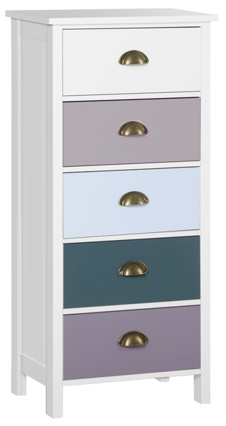 HOMCOM Chest of Drawers, 5-Drawer Dresser with Metal Handle, Slim Storage Organiser Unit for Living Room, Bedroom