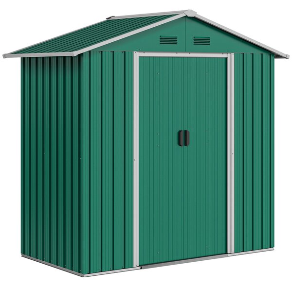 Outsunny 6.5ft x 3.5ft Metal Garden Storage Shed for Outdoor Tool Storage with Double Sliding Doors and 4 Vents, Green
