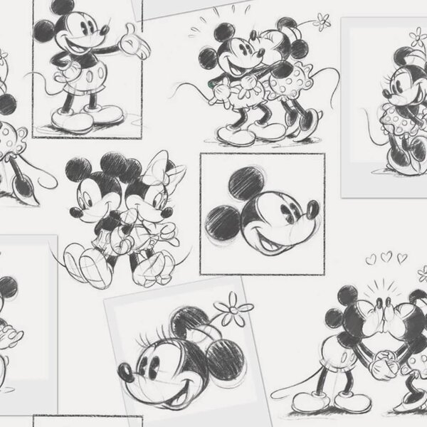 Noordwand Kids at Home Wallpaper Mickey and Minnie Sketch Black and White