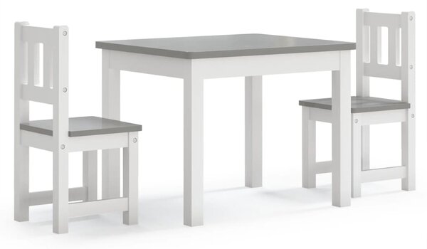 3 Piece Children Table and Chair Set White and Grey MDF